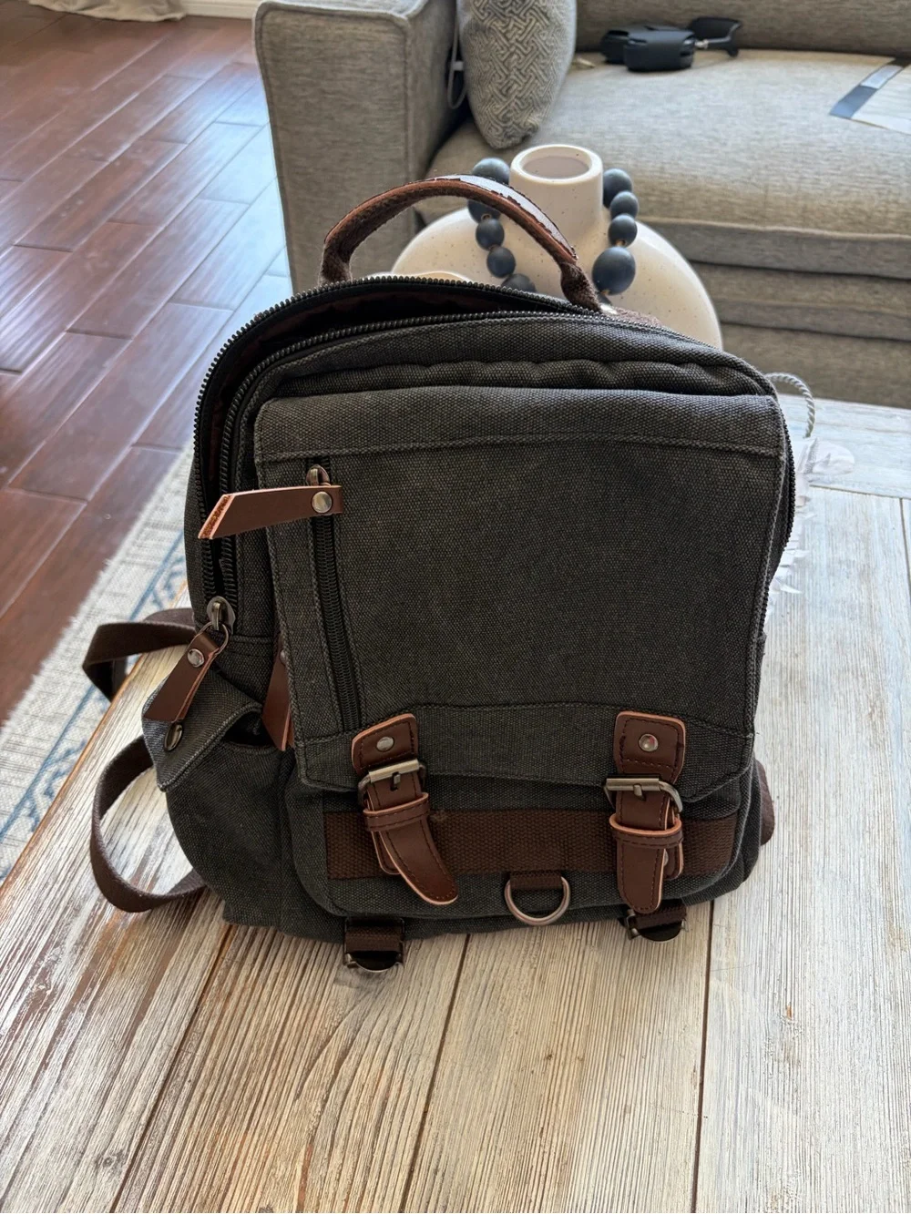 Canvas Travel Backpack - Brown and Dark Gray